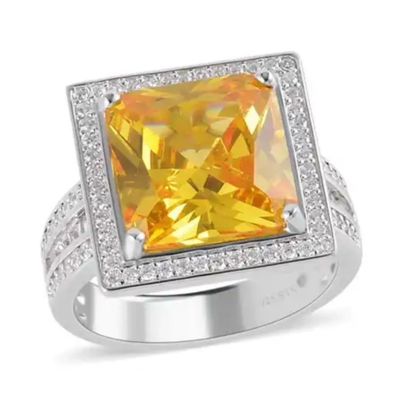 Lustro Stella Finest Yellow CZ Ring in Platinum over Sterling Silver.  NWT - Picture 2 of 10